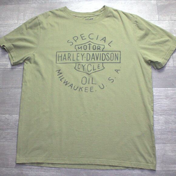 Harley Davidson OD Green Special Oil Short Sleeve Cotton T Shirt Size L - Picture 2 of 5